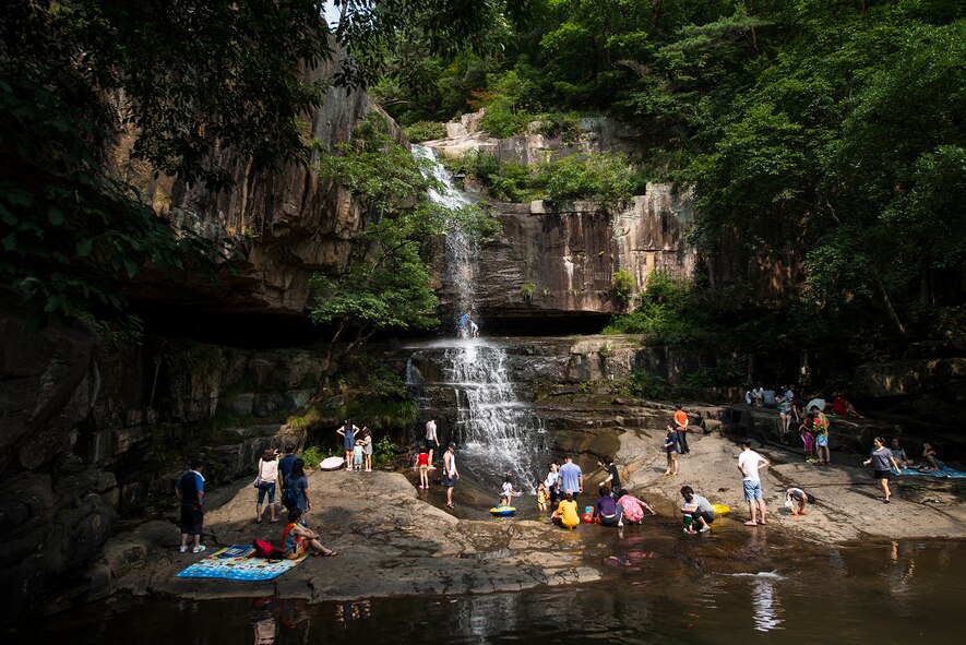 A view of a waterfall July 27, 2014, in Chungju, Republic of Korea. Chungju is famous for its annual world martial-arts tournaments. (U.S. Air Force photo by Staff Sgt. Jake Barreiro) 

