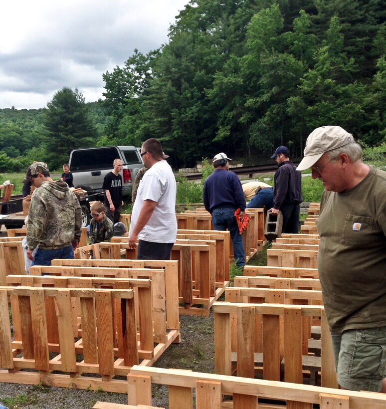 On June 14, Tionesta Lake ranger staff teamed up with the Pennsylvania Fish and Boat Commission, Boy Scout Troop 82, and some local community volunteers to build fish attractors for the lake.