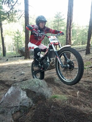 Laura Peters, an environmental restoration manager with AFCEC’s installation support team office at Cannon Air Force Base, N.M., takes on severe terrain in the MotoTrials National Championship series, considered by many to be the pinnacle of off-road riding. In this year’s competition, Peters placed fourth overall in the women’s class. (Courtesy photo/Released)