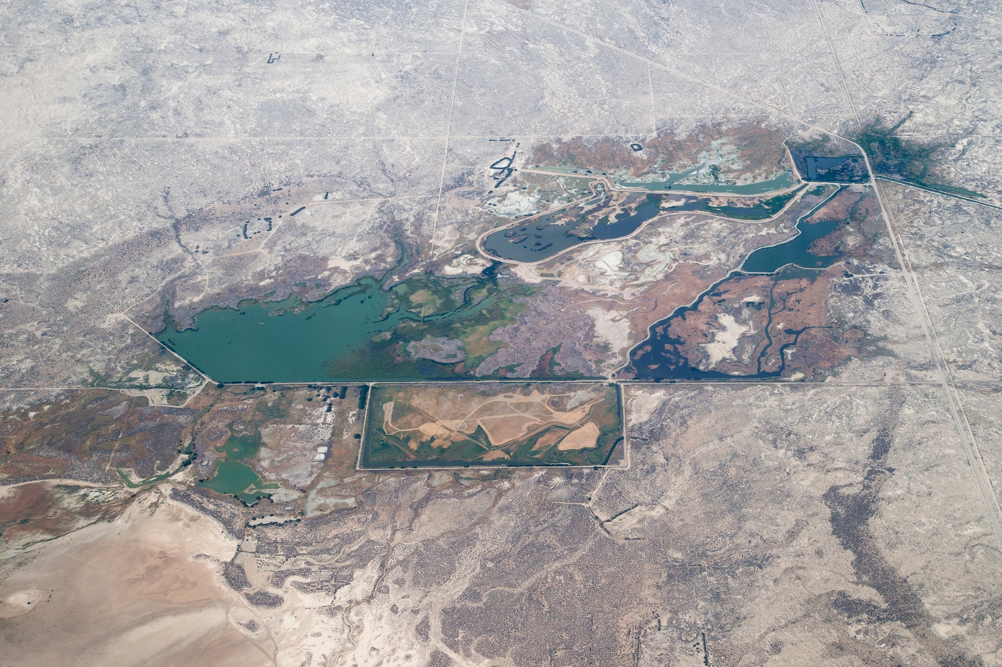 An aerial view of Piute Ponds,which is located at the extreme southwest of Edwards AFB. (U.S. Air Force photo by Christian Turner) 