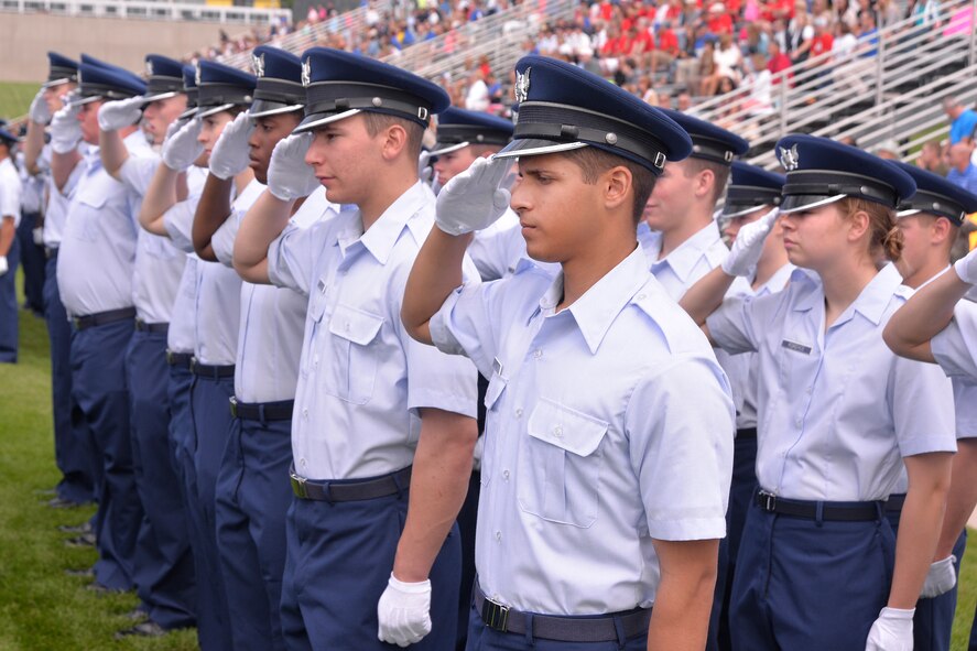 The Class of 2018 joined the ranks of the Cadet Wing Aug. 5, when basic cadets transitioned to Cadets 4th Class or “doolies” during the Acceptance Parade at the Academy’s Stillman Field. (U.S. Air Force photo/Bill Evans)