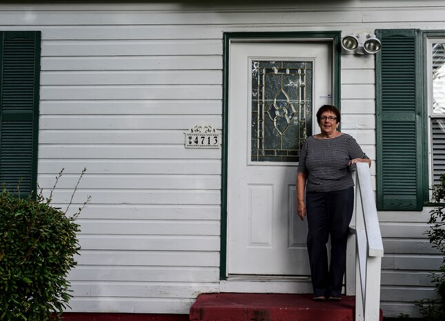 Ms. Donna, a ‘My Sister’s House’ organizer, accepted stuffed animal donations on behalf of My Sister’s House, from Joint Base Charleston Airmen Aug. 5, 2014, in Charleston, S.C. The First Sergeant Council, along with help from Airman 1st Class Diedre Brown, from the 437th Maintenance Squadron, organized a Teddy Palooza Campaign in which Airmen from JB Charleston donated hundreds of stuffed animals.  (U.S. Air Force photo/ Senior Airman Dennis Sloan)