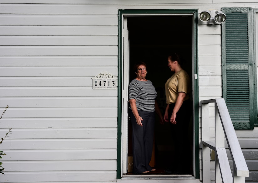 Master Sgt. Kristy Beaudoin, 437th Maintenance Group first sergeant (right), talks with Ms. Donna, a ‘My Sister’s House’ organizer, after accepting  stuffed animal donations from Joint Base Charleston Airmen Aug. 5, 2014, in Charleston, S.C. The First Sergeant Council, along with help from Airman 1st Class Diedre Brown, from the 437th Maintenance Squadron, organized a Teddy Palooza Campaign in which Airmen from JB Charleston donated hundreds of stuffed animals.  (U.S. Air Force photo/ Senior Airman Dennis Sloan)