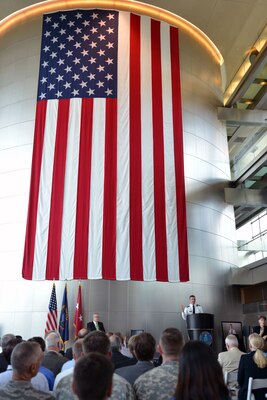 Lt. Gen. Michael Flynn speaks to the DIA workforce at a 2013 townhall. Also pictured, DIA Deputy Director David Shedd.