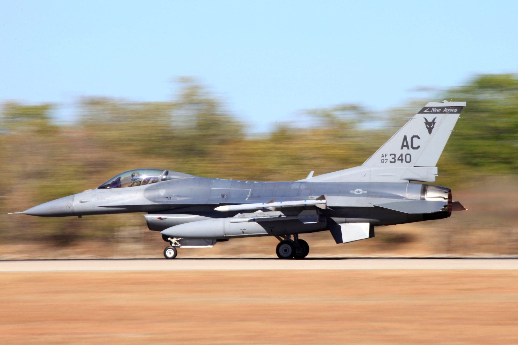 Pitch Black 2014 gets under way as an F-16 Fighting Falcon aircraft from the New Jersey Air National Guard taxis out at Royal Australian Air Force Base Tindal, Australia. The ANG unit is deployed to Australia from Kunsan Air Base, Republic of Korea. Pitch Black is the RAAF’s largest and most complex air exercise, traditionally held in the Northern Territory every two years. Exercise Pitch Black is being conducted from RAAF Bases Darwin and Tindal Aug. 1 through 22, 2014, featuring participants from Australia, the United States, New Zealand, Singapore, Thailand, United Arab Emirates and French Air Force (New Caledonia) who will cooperate for Offensive Counter Air (OCA) and Defensive Counter Air (DCA) missions. (Royal Australian Air Force photo by Cpl. David Gibbs/Released) 