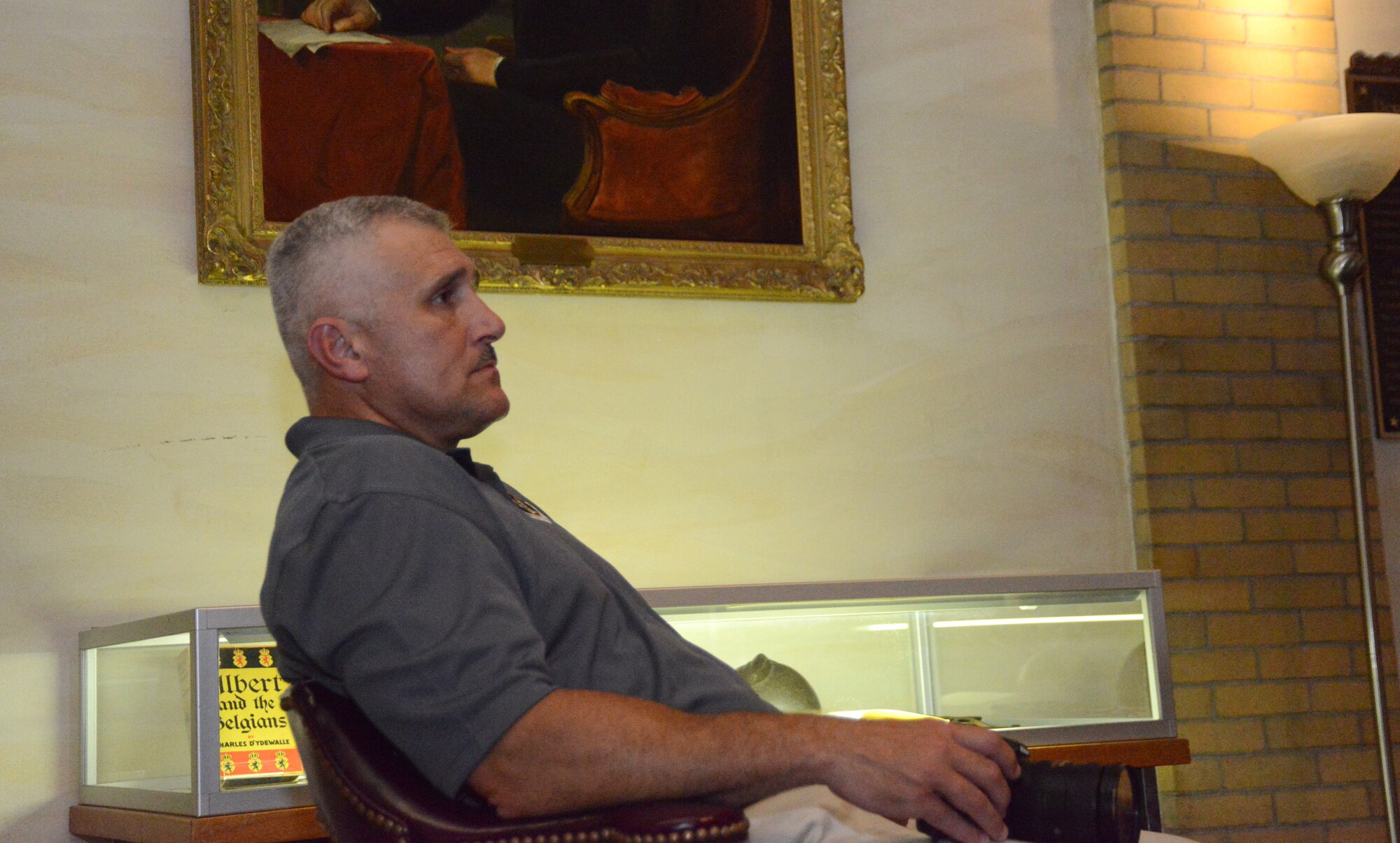 Master Sgt. David Coker, The Air National Guard's Outstanding Honor Guard Program Manager of the Year, takes in the historical artifacts on exhibit at the National War College at Fort Lesley J. McNair, Washington, D.C., Aug. 5, 2014. The Outstanding Airmen of the Year winners toured the nation's capital during Focus on the Force Week. (U.S. Air National Guard photo by Senior Airman John E. Hillier/Released)