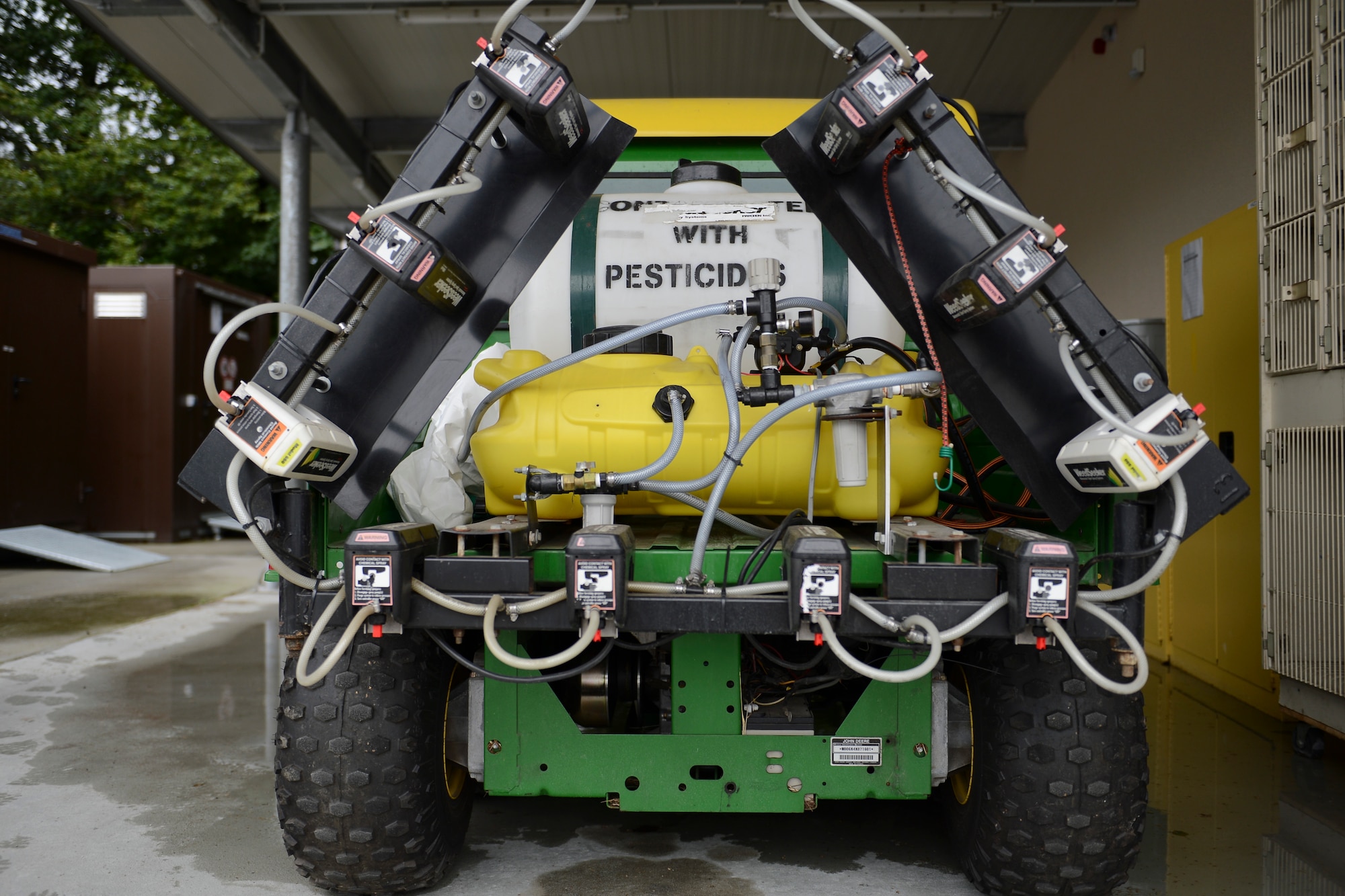 The “weed seeker” is a machine with a few sensors that detect the exact location of weeds while driving over an area. The 786th Civil Engineer Squadron herbicides 2.4 million square yards on the flightline, protecting 28 aircraft worth about $21 billion. (U.S. Air Force photo/Airman 1st Class Michael Stuart)