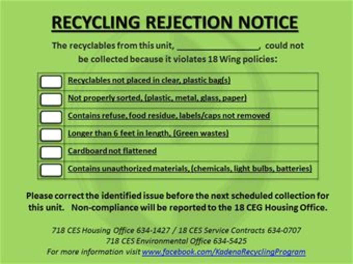 Kadena residents, units reminded to separate recyclables, use clear