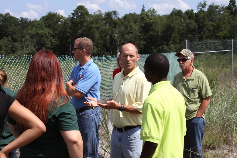 Project Engineer Steve Creighton spoke with students about the history of environmental cleanup at the Vineland Chemical Company Superfund Site during a visit in August of 2014. The students are part of the Camden County Municipal Utilities Authority Green Intern Program.
