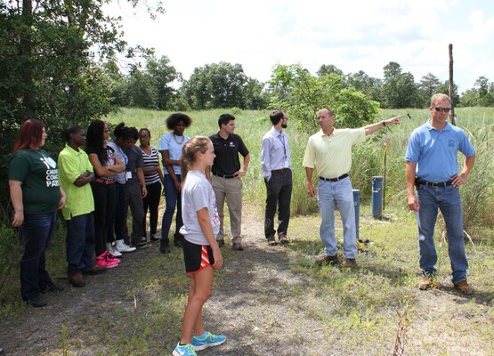 Project Engineer Steve Creighton spoke with students about the history of environmental cleanup at the Vineland Chemical Company Superfund Site during a visit in August of 2014. The students are part of the Camden County Municipal Utilities Authority Green Intern Program.