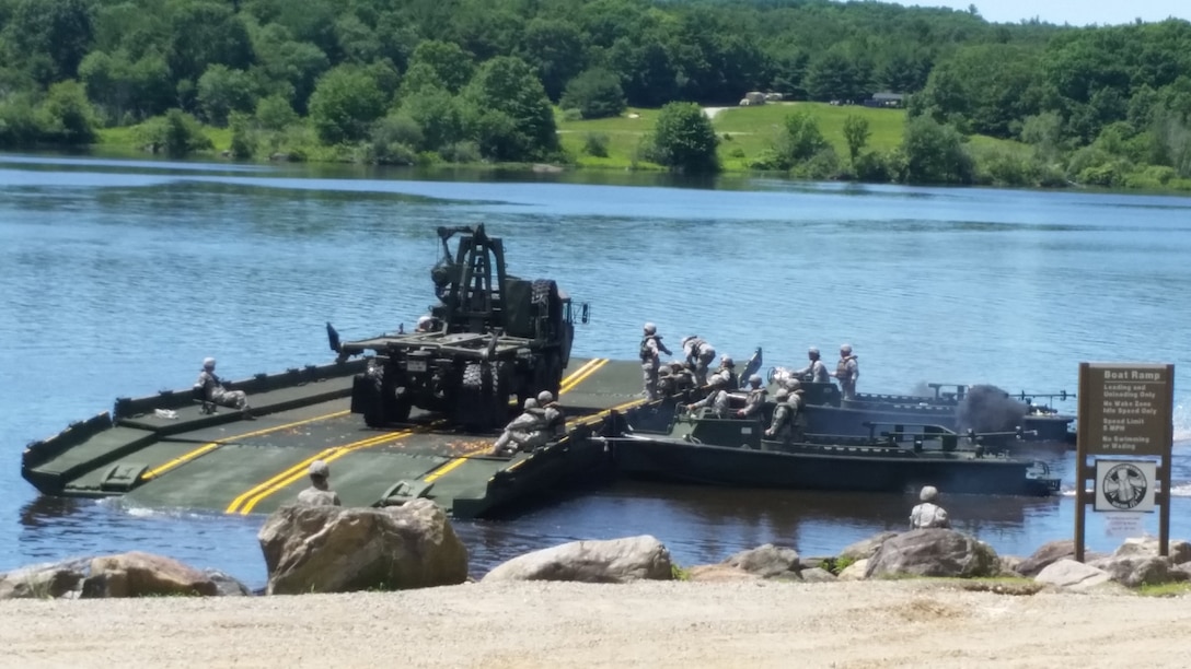 The Connecticut National Guard's 250th Multi-Role Bridge Company conducts training exercises at West Thompson Lake, Thompson, Conn.