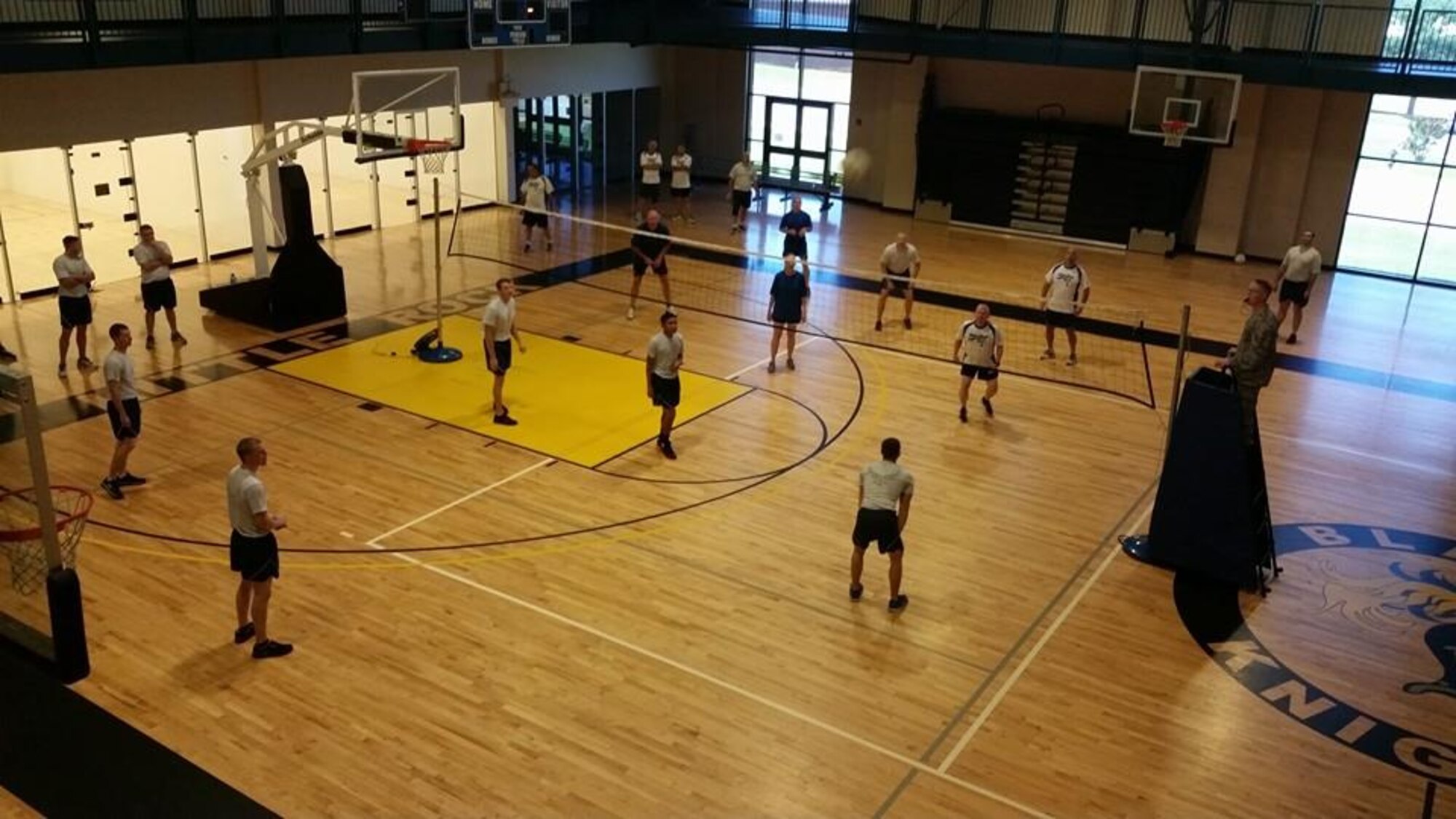 Students attending Airman Leadership School play volleyball in the gym at the base Fitness Center at Little Rock Air Force Base, Ark. Physical training plays a major role in ALS and is a consistent part of their curriculum. (Courtesy photo)
