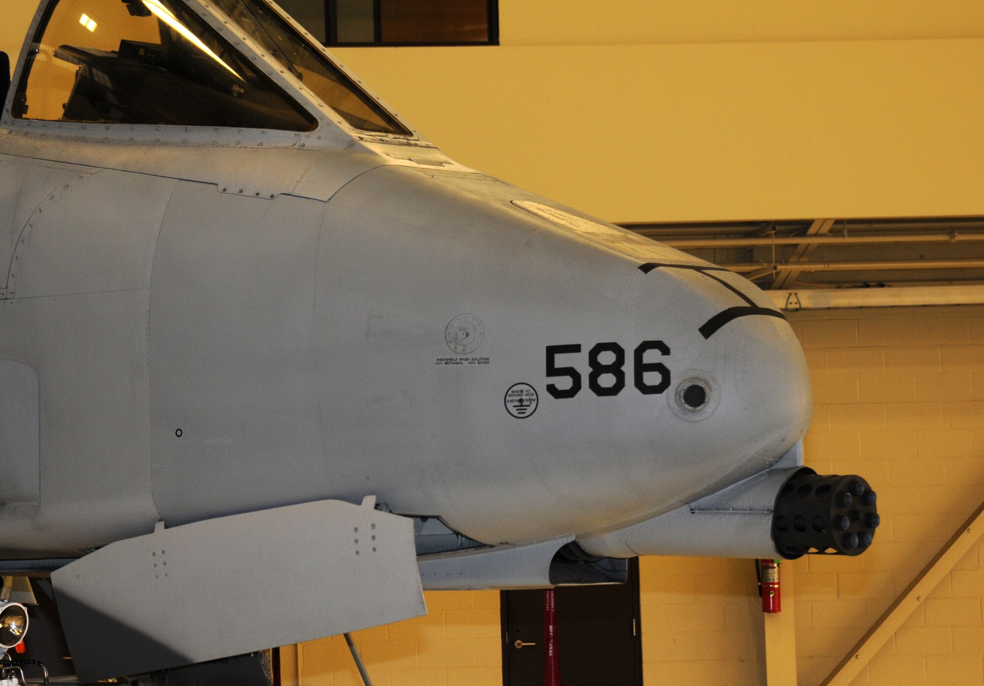 An A-10C Thunderbolt II "Warthog" (aircraft Tail No. 586) is parked inside the main hangar at Ebbing Air National Guard Base, Fort Smith, Arkansas. It was the last aircraft to receive a phase inspection at the 188th. After 60 years of a manned flying mission, the 188th Wing is currently converting to a remote piloted aircraft and intelligence, surveillance and reconnaissance mission. (U.S. Air National Guard photo by Tech. Sgt. Josh Lewis/released)