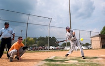 Moses Perez bats for the 723d Aircraft Maintenance Squadron during a softball game at Moody Air Force Base, Ga., Aug. 6, 2014. This was the 723d AMXS’s first game of the playoffs, in which 10 teams will compete for the title. (U.S. Air Force photo by Senior Airman Jarrod Grammel/Released)
