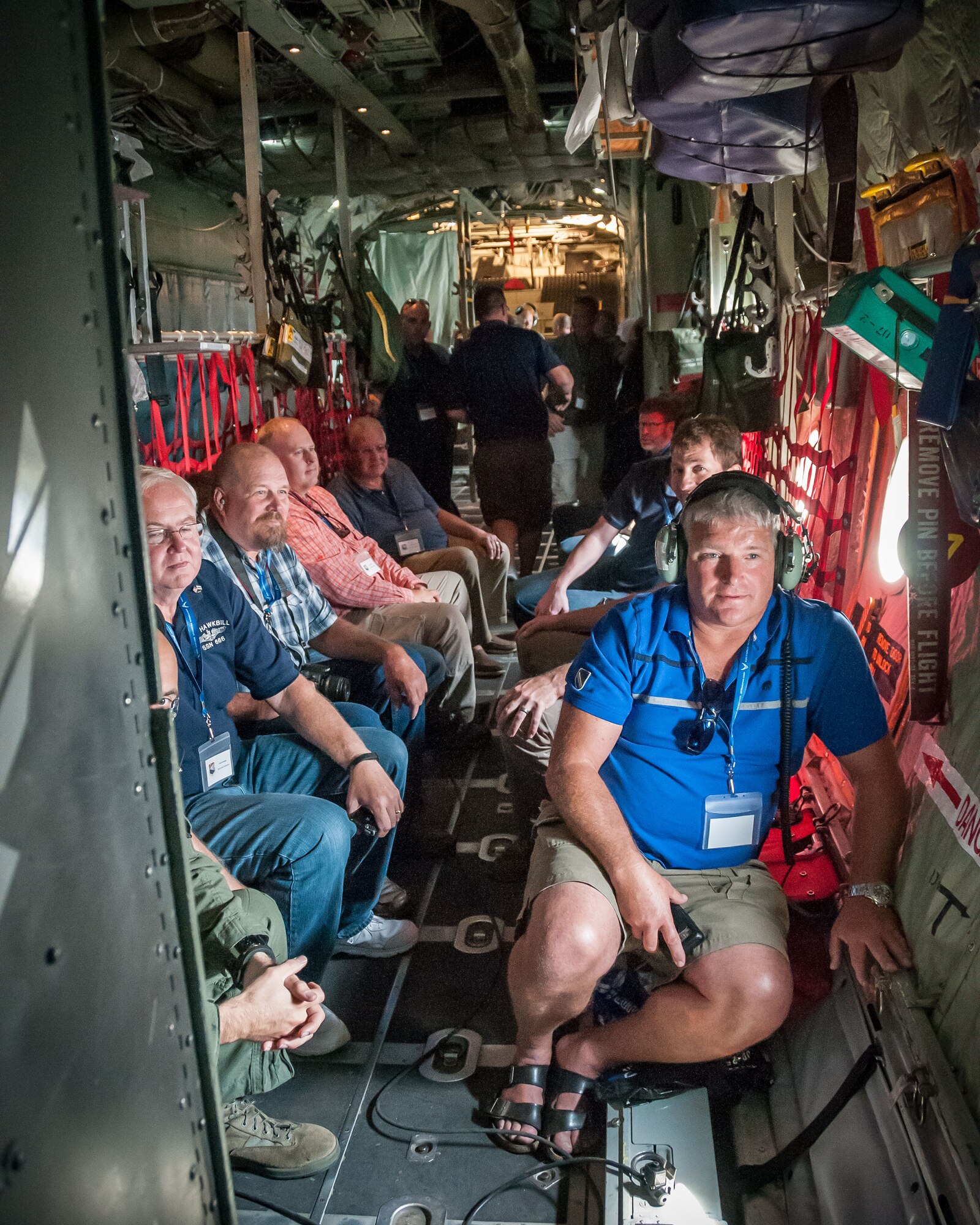 Civilian employers of 934th Airlift Wing Reservists fly aboard a C-130 aircraft during Employers' Day Aug. 2.  The annual event allows employers to see what their employees do during Unit Training Assembly weekends, learn more about the Reserve mission and gain a greater understanding of what it means for their employee(s) to be a member of the 934 AW.  (U.S. Air Force photo/Staff Sgt. Cherish Chavez)