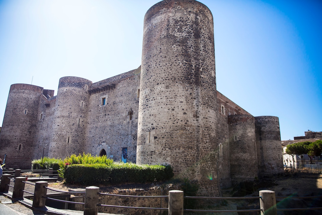 The Ursino Castle, located in the heart of downtown Catania, Italy, was built in the 13th century as one of the royal castles of Emperor Fredrick II, king of Sicily. The castle was considered unconquerable and therefore had an important military role, however over time it lost its military role and became a prison. Due to a lack of funding, this beautiful piece of history hasn’t received the care and attention to detail it deserves, but on July 24, 2014 a detachment of Marines and Sailors with the second iteration of SP-MAGTF Africa 14 showed up and gave it their all. (U.S. Marine Corps photo by Cpl. Shawn Valosin)
