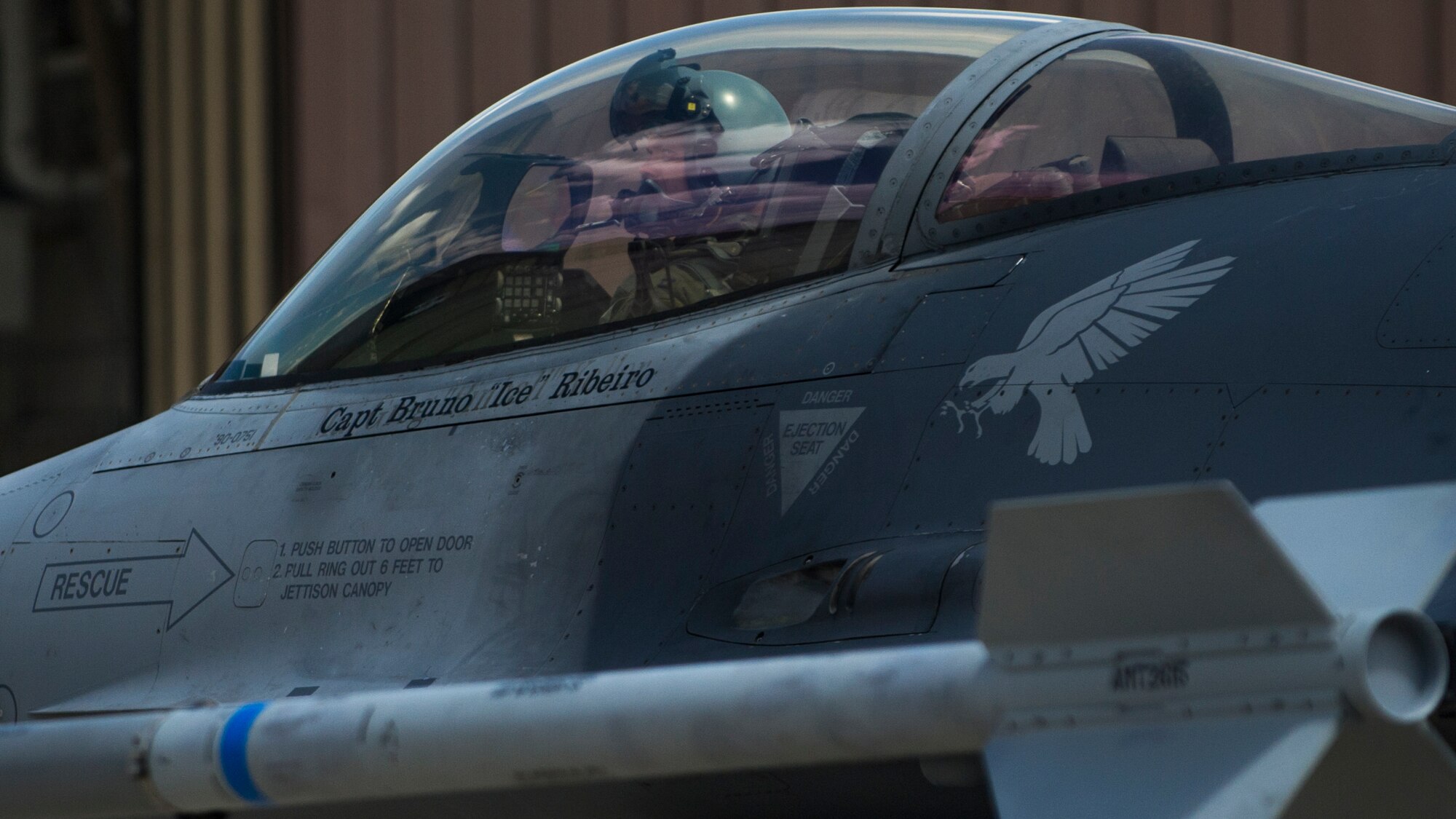 Captain John Widmer, 54th Fighter Group pilot, prepares to taxi prior to a training sortie over the White Sands Missile Range's 10,000 square mile range at Holloman Air Force Base, N.M., Aug. 5. The 54th FG is a detachment of Luke AFB, Ariz., and is stationed on Holloman to facilitate high-speed training, live fire weapons training, and night flying operations. (U.S. Air Force photo by Airman 1st Class Aaron Montoya / Released)