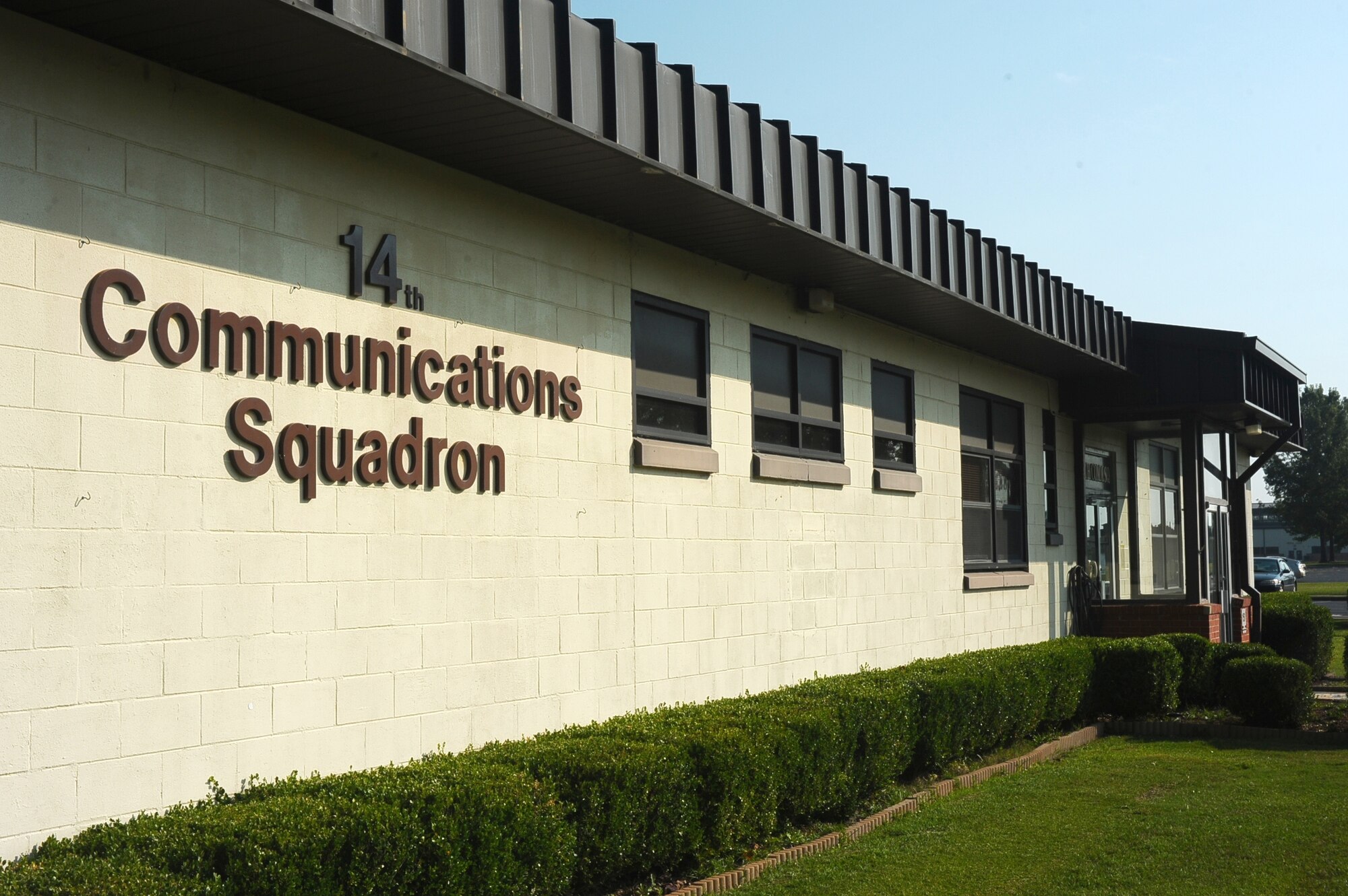The 14th Communications Squadron building houses many of the phone lines on Columbus Air Force Base. The squadron utilizes a 100-person military/civilian/contractor work force with a $2.3 million annual budget. (U.S. Air Force photo/ Airman John Day)