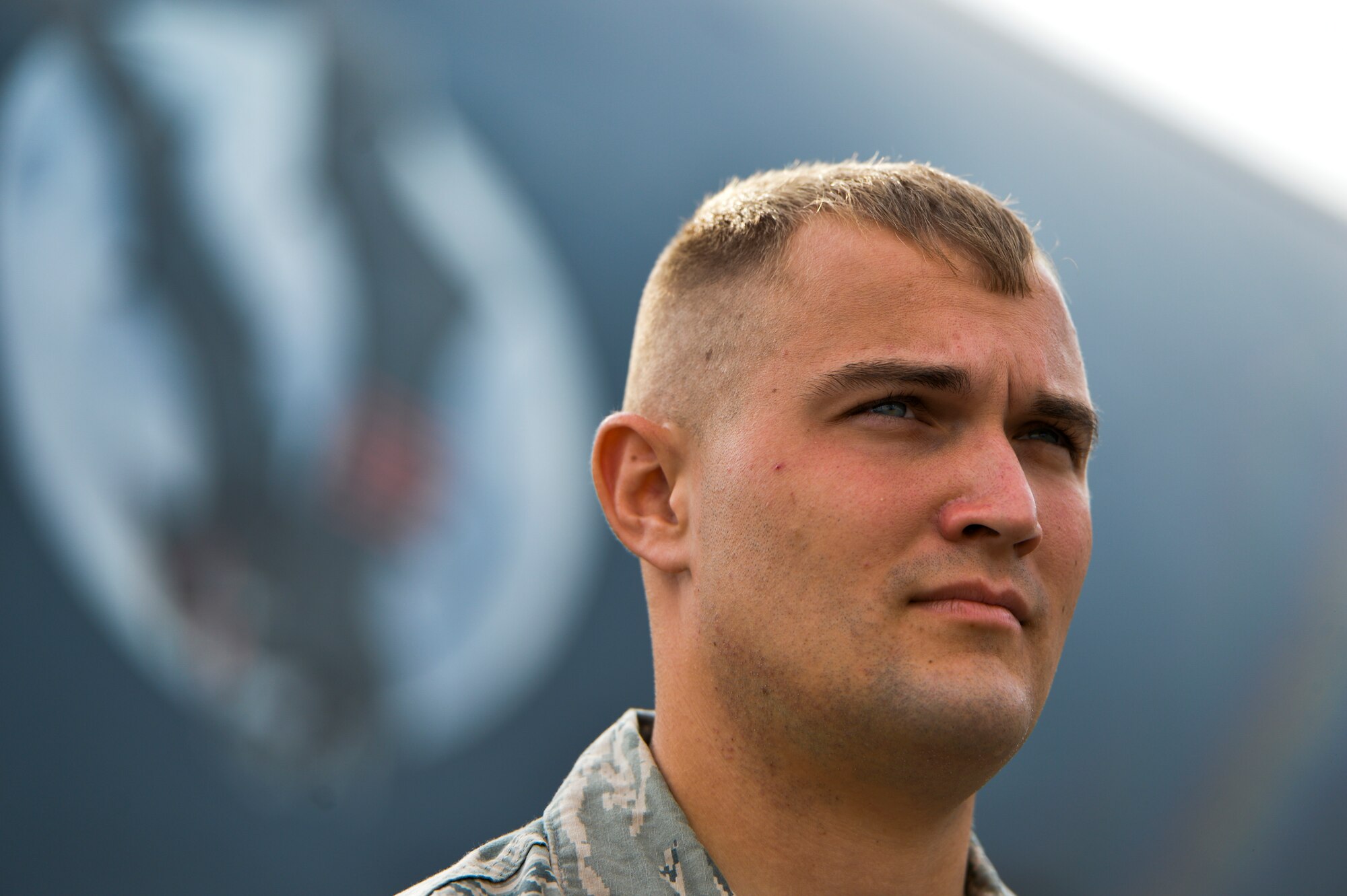 Senior Airman Brian Aupperle, 15th Aircraft Maintenance Unit assistant Dedicated Crew Chief, stands at parade rest on Hurlburt Field, Fla., Aug. 1, 2014. Aupperle was part of a DCC competition where the Airmen were judged on professionalism and knowledge of their career. (U.S. Air Force photo/Senior Airman Christopher Callaway)