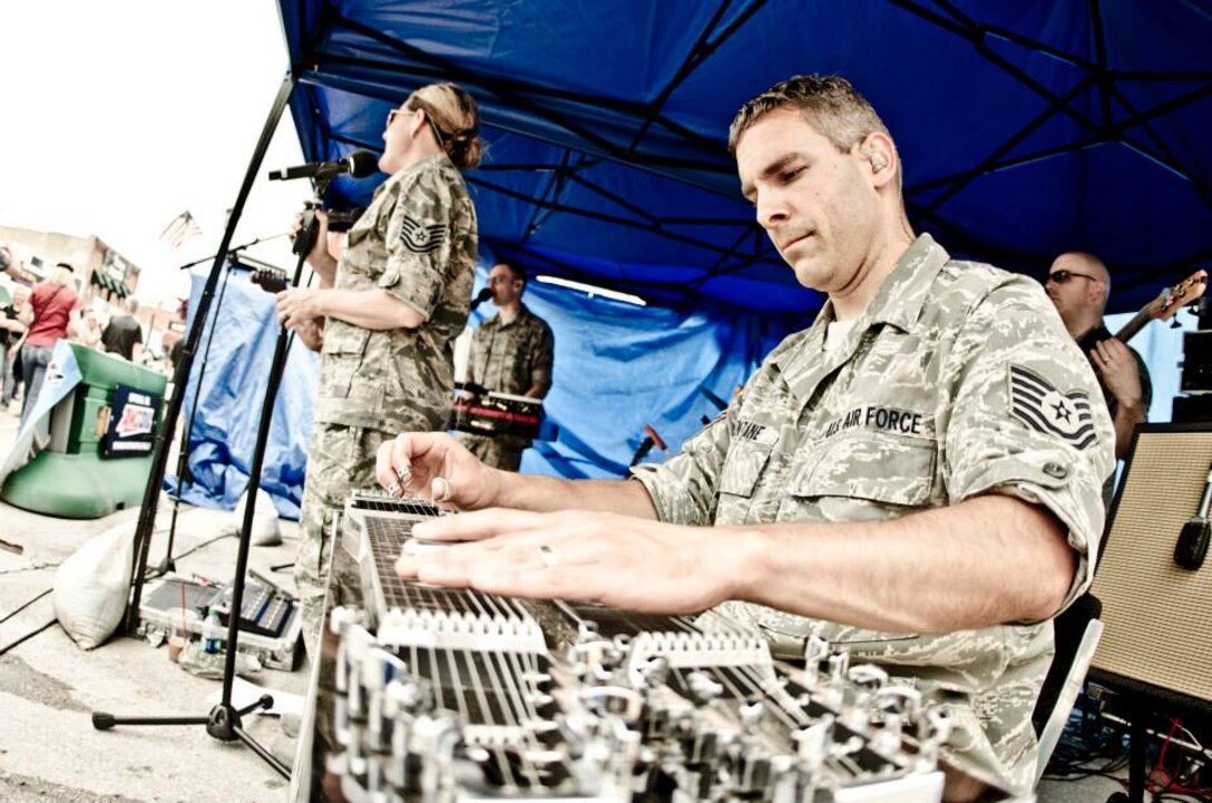 The U.S. Air Force Academy Band's Wild Blue Country entertains thousands at 74th Annual Sturgis Black Hills Rally (U.S. Air Force Photo/Tech. Sgt. Patrick Brush).