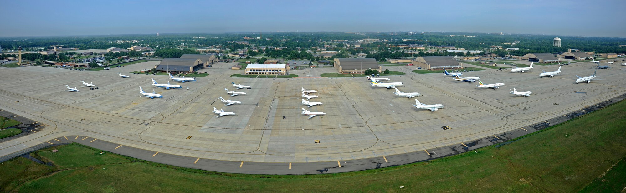 The Joint Base Andrews flightline welcomed 27 African aircraft between July 30 and Aug. 4, as 28 leaders arrived here for the first ever U.S. - Africa Leaders Summit taking place in Washington D.C., Aug. 4-6, 2014.  (U.S. Air Force photo illustration/Tech. Sgt. Brian Ferguson)