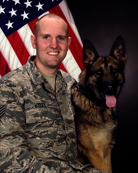 Staff Sgt. Jacob Utley worked with "Lujza," a drug/narcotics detection and patrol dog.