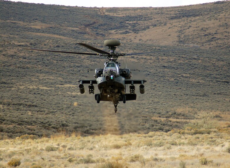 The Army's AH-64E Apache began test and evaluation of its Block 3 capability to include recent upgrades of an air-to-air-ground video relay, embedded diagnostics, external fuel tank system and the newly integrated Link 16 communications system at Eglin Air Force Base, Fla., Aug. 4.  Many 96th Test Wing units are supporting the testing to include the 46th Test Squadron and 96th Range Support Squadron.  (U.S. Army photo/Capt. Jesse Paulsboe)
