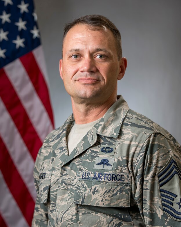 Official photograph of Chief Master Sgt. Shane Wager. (U.S. Air Force photo by Staff Sgt. Jeremy Bowcock)