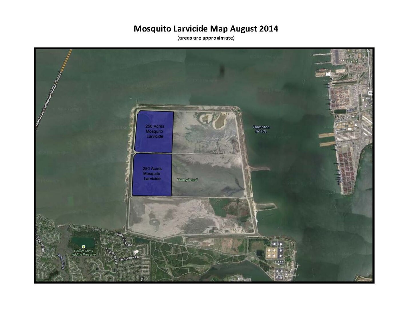 Norfolk District, U.S. Army Corps of Engineers, will conduct aerial mosquito spraying Friday, Sept. 26, over U.S. Army property at Craney Island in Portsmouth, Va.