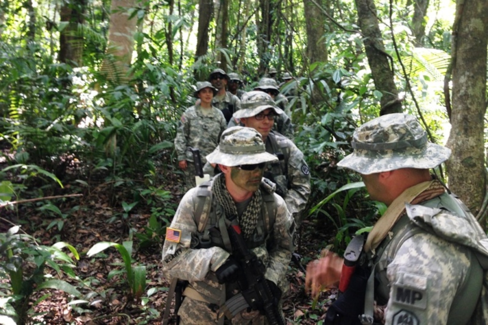 Louisiana National Guard members practice jungle-warfare techniques during a training exercise in Cayo, Belize, July 1, 2014. The training, part of the National Guard’s State Partnership Program.