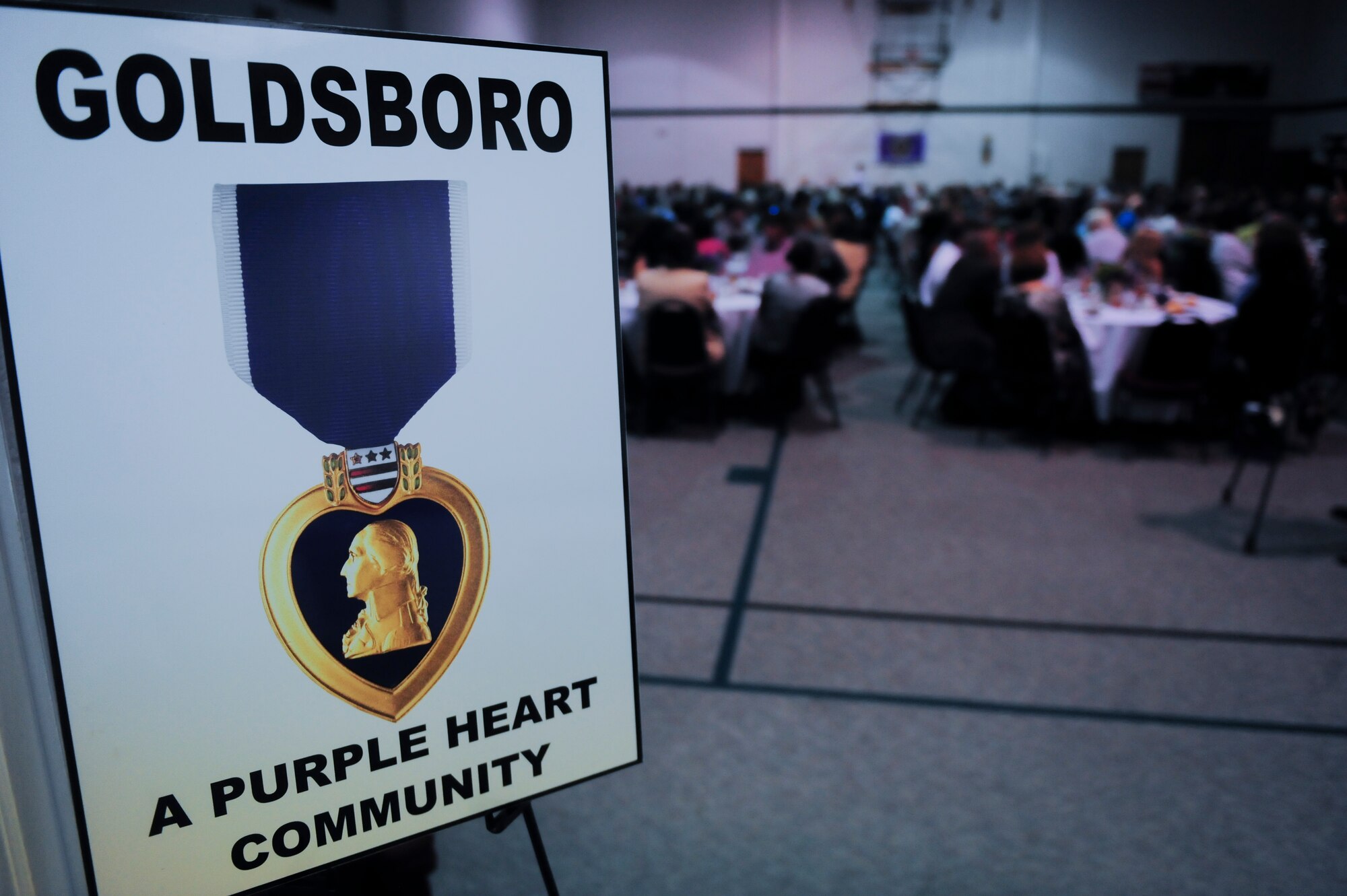 The Goldsboro/Wayne Purple Heart Foundation hosted its 3rd annual Purple Heart Banquet, Aug. 7, 2014, at the First Pentecostal Holiness Church in Goldsboro, North Carolina. The event honored 52 military veterans from Eastern North Carolina who've received the Purple Heart medal, including three who currently serve at Seymour Johnson Air Force Base. (U.S. Air Force photo/Airman 1st Class Brittain Crolley)