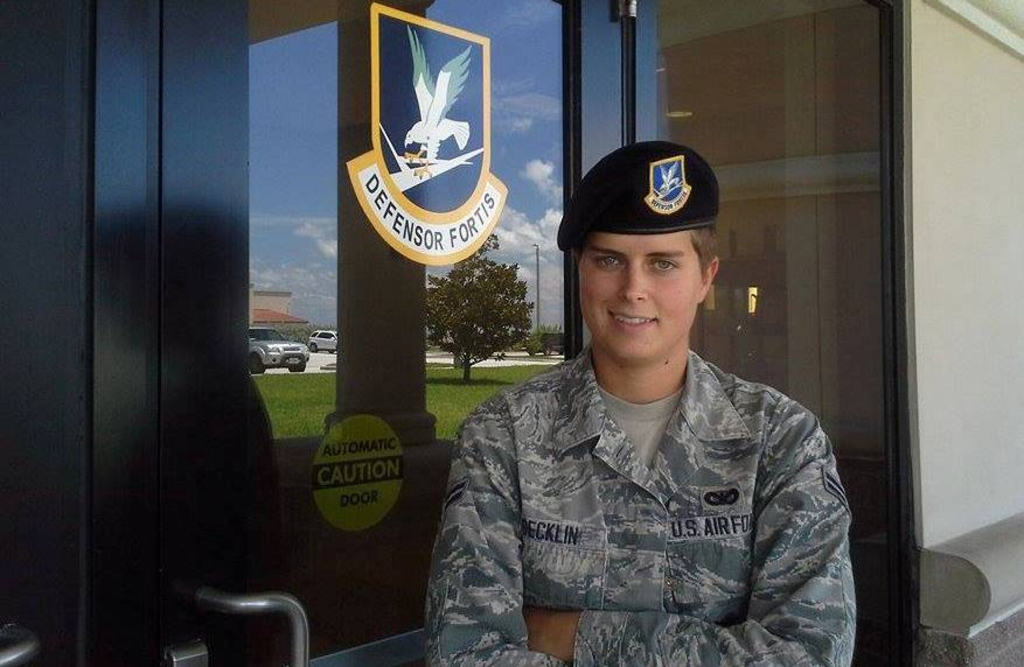 Airman 1st Class Kristy Becklin, entry controller, and Senior Airman David Rivera, patrolman, (unavailable for photo), both of the 45th Security Forces Squadron, were nominated for Shark of the Week . The duo identified a stroke victim, while on duty, at the Patrick Air Force Base main gate, and called the paramedics, ultimately saving his life July 17, 2014. (U.S. Air Force photo/Heidi Hunt)