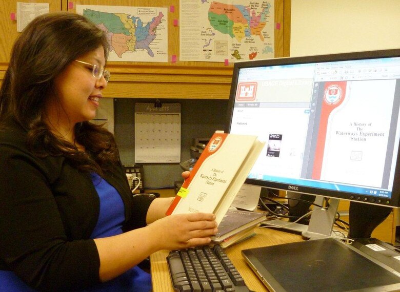 Raquel Santos, a librarian with the Humphreys Engineer Center Support Activity Library, uses CONTENTdm® and follows a set of guidelines that establish what content qualifies for the library. Santos works with public affairs offices and district librarians to collect and catalog publications into the library.