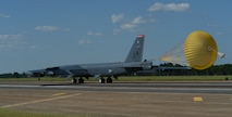 A B52-H Stratofortress lands at Barksdale Air Force Base, Louisiana, after a 15.5-hour nonstop sortie from the United States to the U.S. Southern Command area of responsibility Aug. 12, 2014. The long-range intelligence, surveillance and reconnaissance mission was part of a scenario to defend the Panama canal from myriad threats during PANAMAX 2014, a multinational U.S. Southern Command-sponsored exercise. Forces from 17 nations participated in the annual exercise, which contributes to interoperability, and builds the capabilities of the participating nations to plan and execute complex multinational operations. For aircrews, the ability to work in an unfamiliar environment, hone ISR capabilities, and test aerial command and control capabilities during PANAMAX was invaluable. “I had only worked in the SOUTHCOM AOR once before this exercise,” said Capt. Jonathan Morse, one of two aircraft commanders on the mission. “[PANAMAX] allowed crewmembers that have not operated in a different area of operations to gain valuable experience and bring that back to the B-52 community. I believe it also made SOUTHCOM better aware of our capabilities and confident that they can call upon our B-52s when in need.”  (U.S. Air Force photo/Senior Airman Benjamin Gonsier)