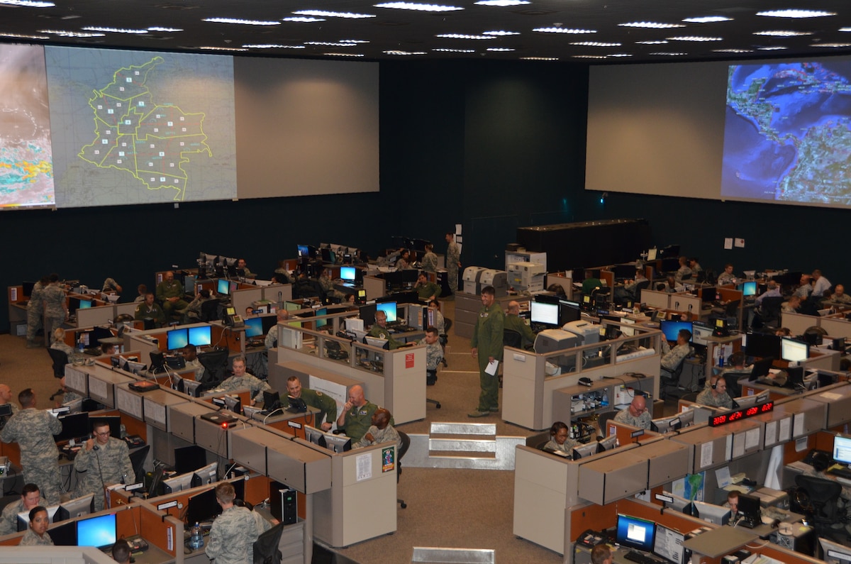 A rare look inside the Gen. James H. Doolittle Combined Air and Space Operations Center facility at Davis-Monthan Air Force Base, Ariz. The facility is currently being using to support the U.S. Southern Command-sponsored PANAMAX 2014 exercise series that focuses on ensuring the defense of the Panama Canal.  Forces from 17 nations will take part in simulated training scenarios in the waters around the canal and other locations. (USAF photo by Tech. Sgt. Heather Redman/Released).  