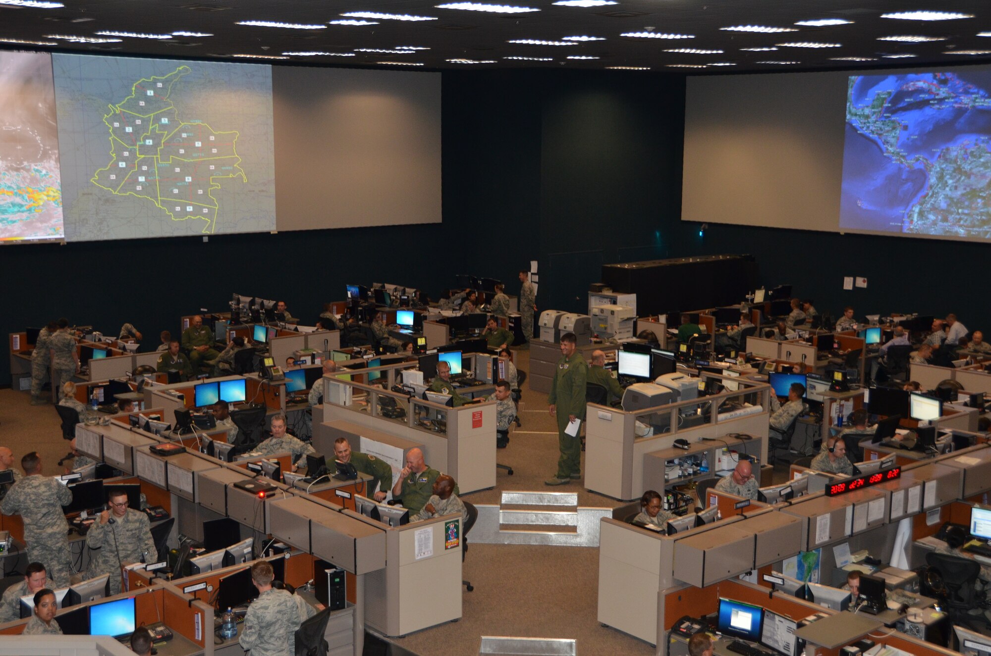 A rare look inside the Gen. James H. Doolittle Combined Air and Space Operations Center facility at Davis-Monthan Air Force Base, Ariz. The facility is currently being using to support the U.S. Southern Command-sponsored PANAMAX 2014 exercise series that focuses on ensuring the defense of the Panama Canal.  Forces from 17 nations will take part in simulated training scenarios in the waters around the canal and other locations. (USAF photo by Tech. Sgt. Heather Redman/Released).  