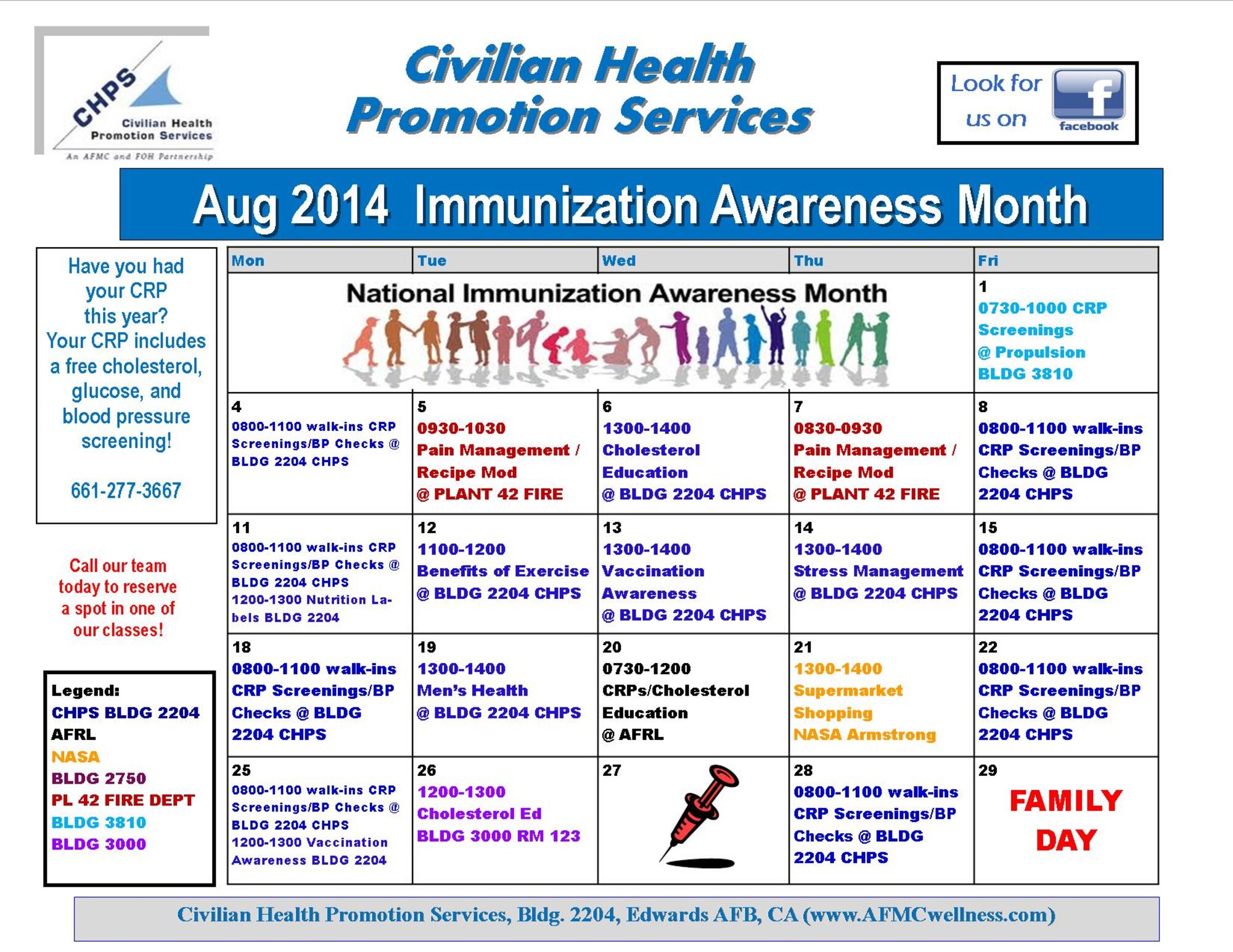 Edwards AFB Civilian Health Promotion Services August calendar. (Courtesy graphic)