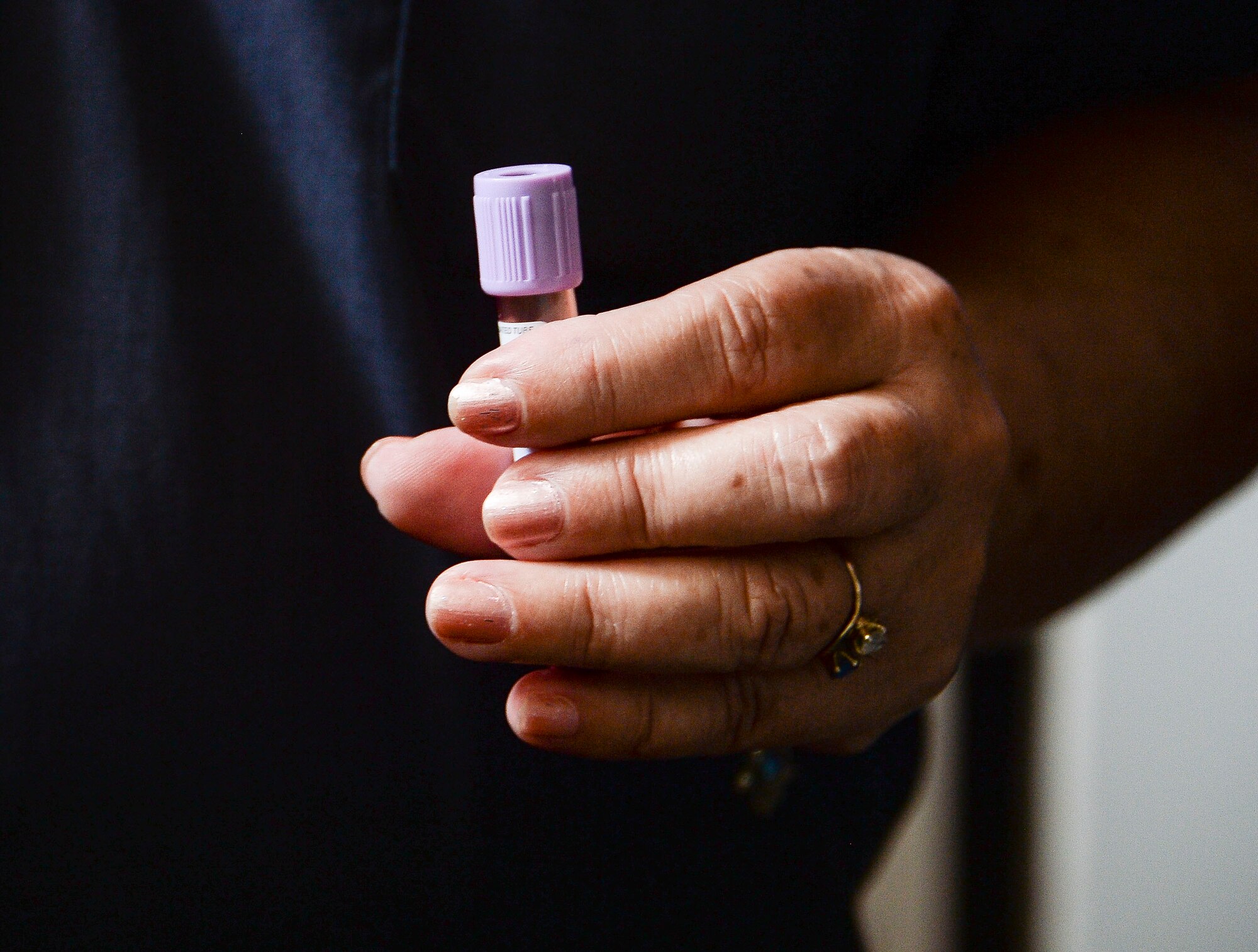 A nurse with the Guatemalan air force demonstrates a hemoglobin test during a subject matter expert exchange with the Guatemalan Military in Guatemala City, Guatemala, Aug. 4, 2014. Part of the SMEE event included a tour of the Guatemalan air force’s Hospilito, so U.S. forces could get an idea of their Guatemalan counterparts’ capabilities. (U.S. Air Force photo by Tech. Sgt. Heather R. Redman/Released)