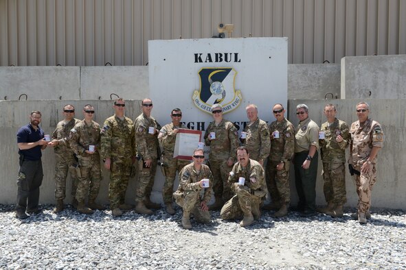A group of U.S. joint and coalition deployed servicemembers who are among the "Gavin Fan Club" at Forward Operating Base Oqab in Kabul, Afghanistan. (U.S. Air Force photo/Senior Master Sgt. Mike Hammond) 