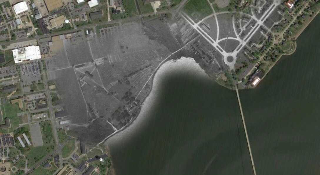 The South Barn, which burnt down in 1944, was one of the three buildings that comprised the Shellbank Farms. U.S. Air Force Chief Master Sgt. Craig Kirwin, Air Combat Command Weather Operations Division enlisted functional manager, believes in preserving the other two buildings to honor the Air Force’s history. (Courtesy photo)