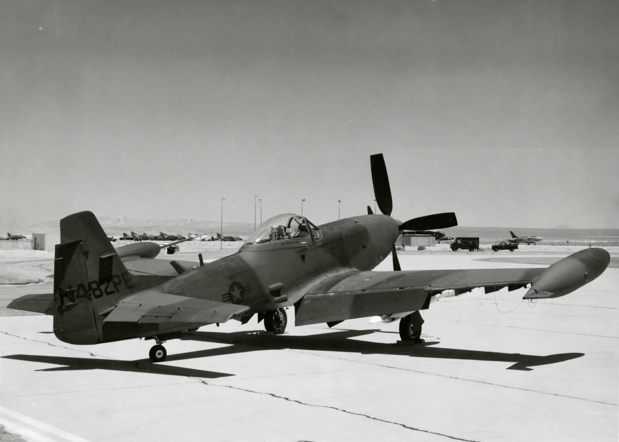 Archived photo of a Piper PA-48 Enforcer at Edwards Air Force Base, Calif., during the early 1980s. (U.S. Air Force photo)