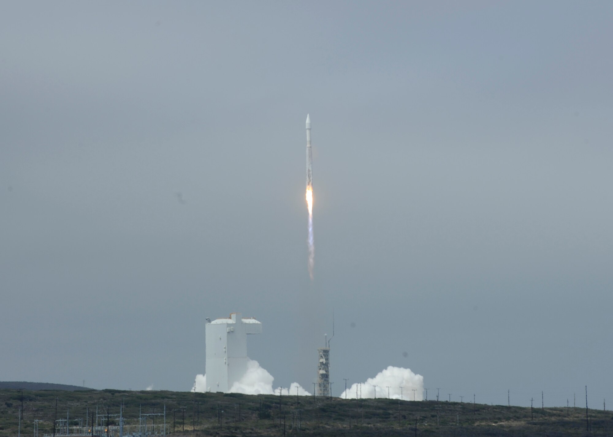 A United Launch Alliance Atlas V rocket carrying a DigitalGlobe WorldView-3 satellite successfully launches from Space Launch Complex-3 at Vandenberg Air Force Base, Aug. 13th, 2014, at 11:30 a.m. PDT. (U.S. Air Force Photo by Airman Robert Volio/Released)