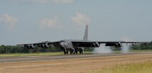 A B52-H Stratofortress lands at Barksdale Air Force Base, Louisiana, after a
nonstop sortie from the United States to the U.S. Southern Command area of
responsibility Aug. 12, 2014. The 15.5-hour long-range intelligence,
surveillance and reconnaissance mission, flown by a seven-person aircrew
from Barksdale's 96th Bomb Squadron, was part of a scenario to defend the
Panama Canal from myriad threats during PANAMAX 2014.  A U.S. Southern
Command-sponsored event, forces from 17 nations participated in PANAMAX,
which contributes to interoperability, and builds the capabilities of
participating nations to plan and execute complex multinational operations.
For Air Force Global Strike Command, the live-fly exercise sortie was an
opportunity to familiarize aircrews with the U.S. Southern Command region,
exercise aerial command and control procedures, and hone ISR capabilities.
(U.S. Air Force photo/Airman 1st Class Jannelle Dickey)