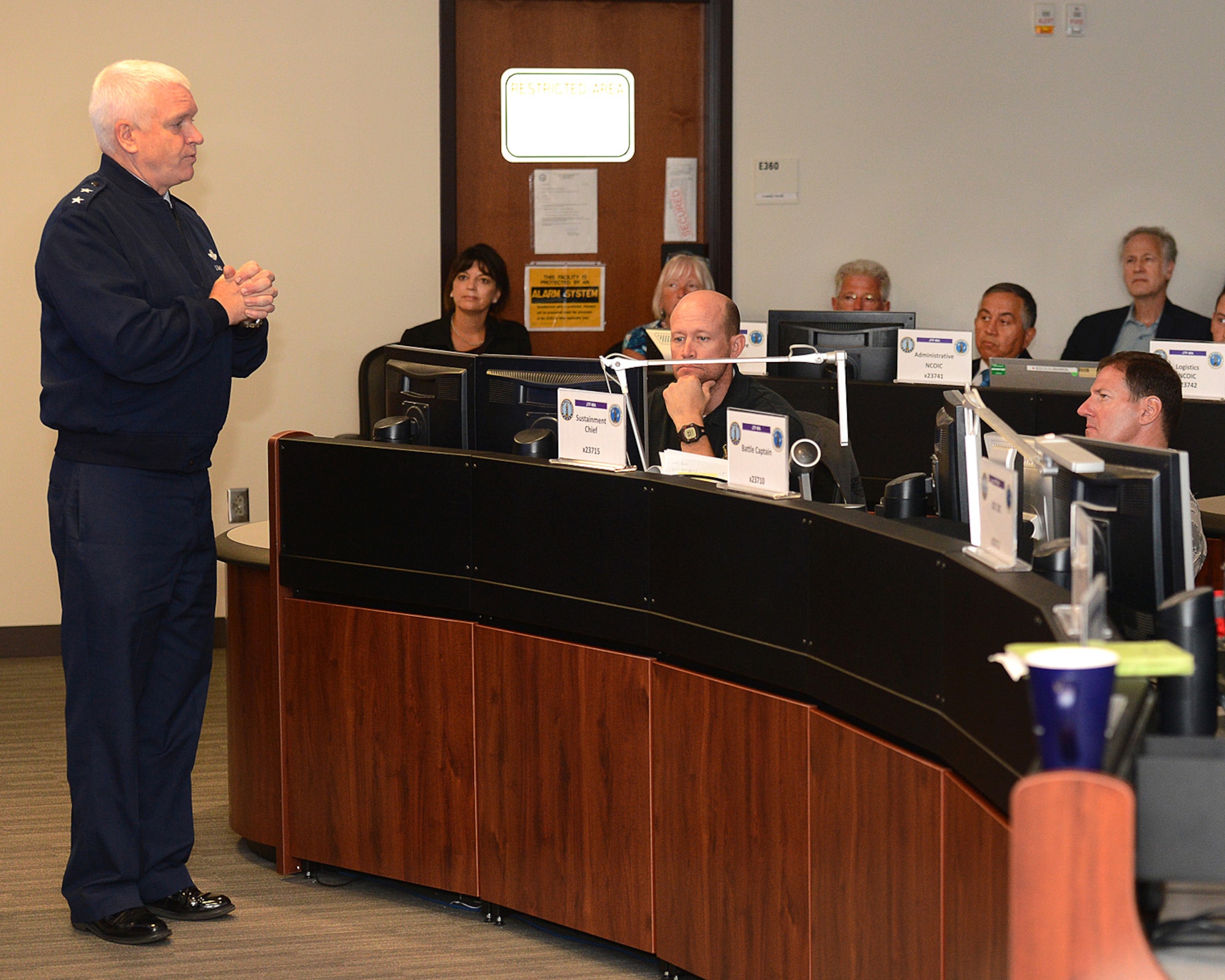 HANSCOM AIR FORCE BASE, Mass.  – The Adjutant General of the Massachusetts National Guard, Maj. Gen. L. Scott Rice, meets with members of the Armed Forces Communications and Electronics Association at the Mass. National Guard's Joint Force Headquarters here Aug. 13. Rice informed the group on the ways the Guard accomplishes its state and federal missions and the differences between the two. (U.S. Army National Guard photo by Sgt. 1st Class Jerry Saslav)