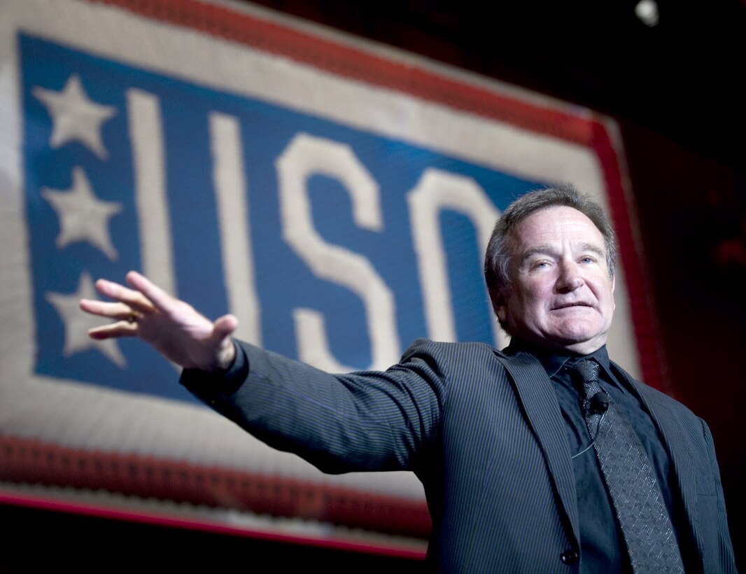 Comedian and actor Robin Williams performs at the 2008 USO World Gala in Washington, D.C., Oct. 1, 2008.