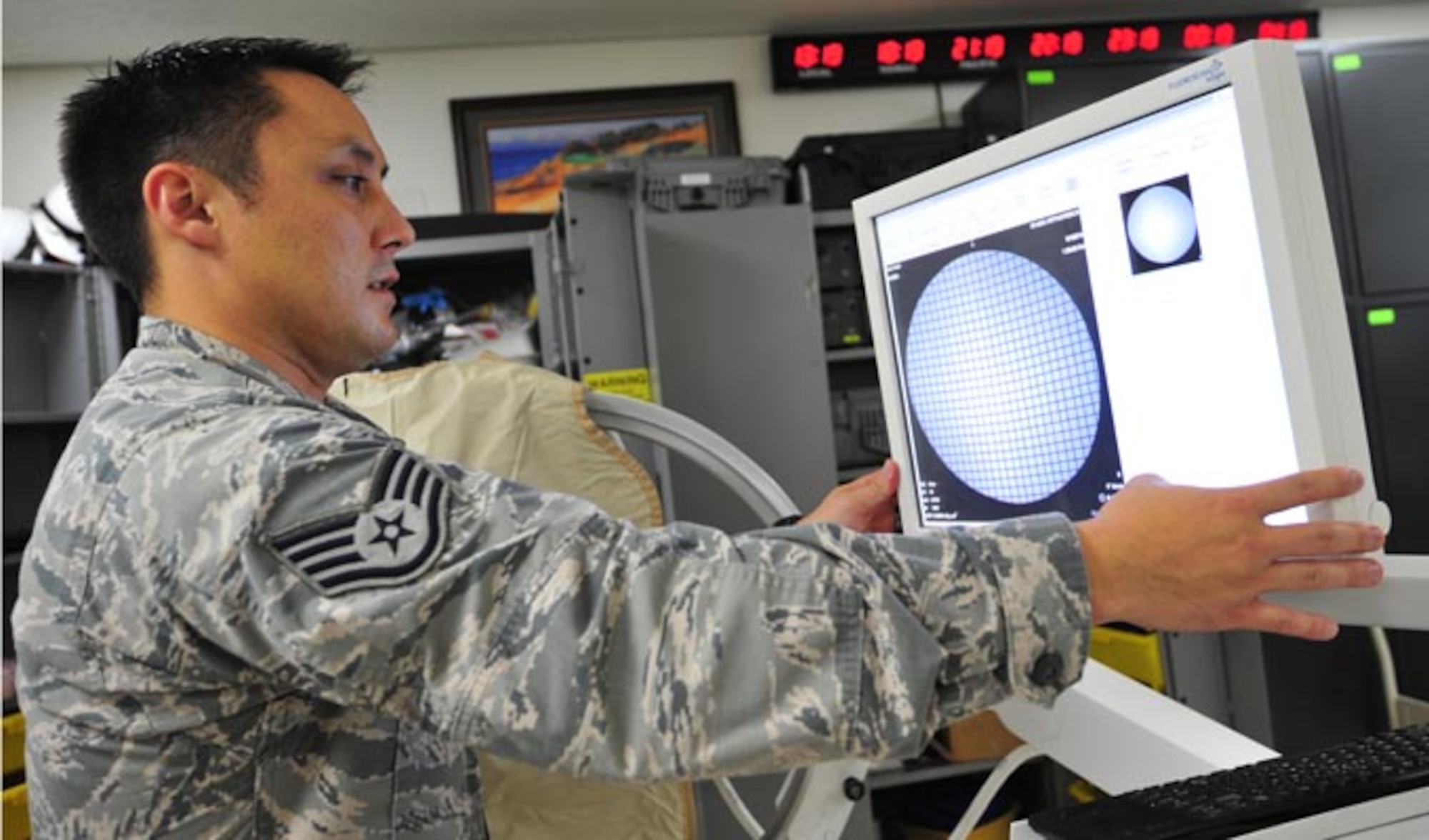 Staff Sgt. Paul Kerkman checks to make sure proper calibration is exhibited on an x-ray monitor  Aug. 1, 2014, at Misawa Air Base, Japan. Providers rely heavily on biomedical equipment technicians to service equipment to ensure 100 percent patient care. Kerkman is the 35th Medical Support Squadron NCO in charge of medical maintenance. (U.S. Air Force photo/Senior Airman Jose L. Hernandez-Domitilo)