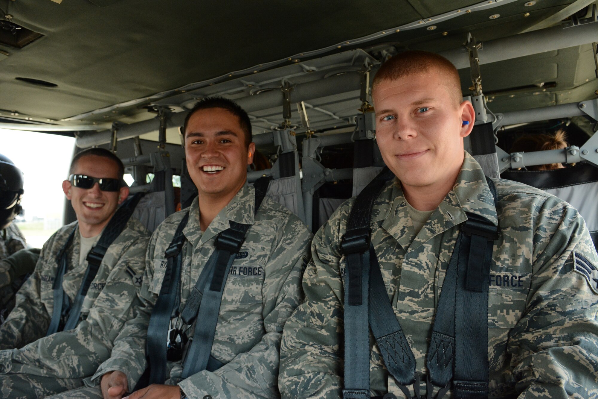 Airmen from across the state of Wisconsin prepare for their UH-60 Black Hawk transport from Madison to Volk Field Air National Guard Base on July 29, 2014. The Airmen were selected to participate in a three-day Junior Enlisted Opportunity Program headed up by the state’s first sergeants. They spend three days touring the 115th Fighter Wing, Volk Field and the 128th Air Refueling Wing to gain a better understanding of each bases’ mission. (Air National Guard photo by Senior Airman Andrea F. Liechti)