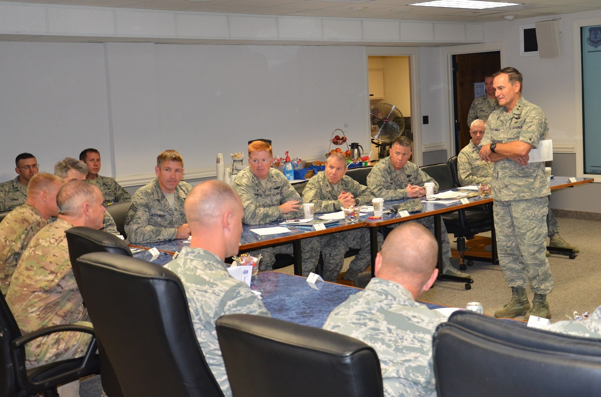 Maj. Gen. H.D. Polumbo, Jr., 9th Air Force commander, addresses Tactical Air Control Party leaders from across the Air Force at a TACP forum hosted by 9th Air Force at Shaw Air Force Base Aug. 11-13. Approximately 38 participants heard from senior leaders and collaborated on issues facing the career field, including equipment standardization, personnel and training. (U.S. Air Force photo by Capt. Tristan Hinderliter, 9th Air Force Public Affairs/Released) 