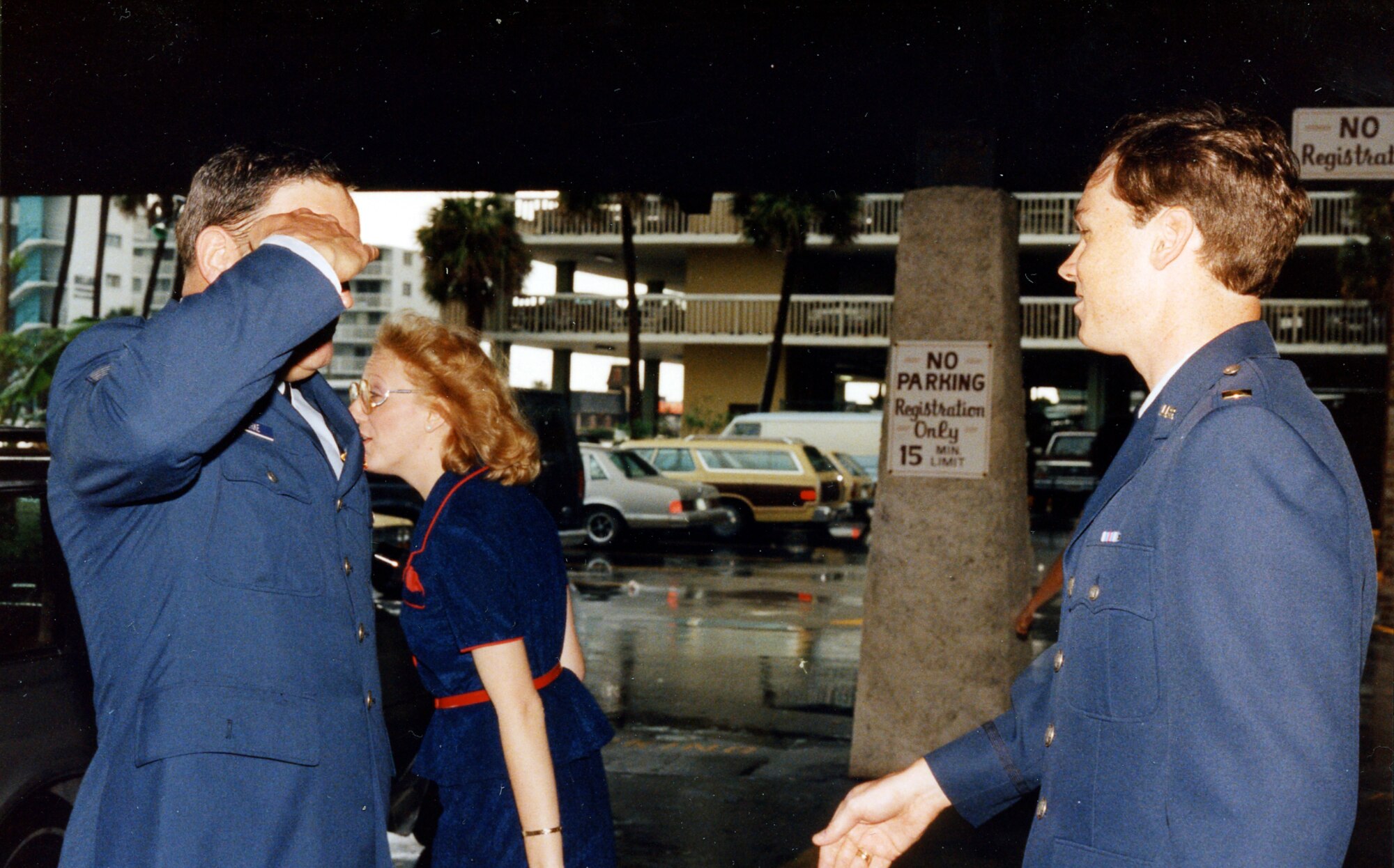 Then-2nd Lt. Darryl Burke receives his first salute as a newly-commissioned officer from his father, Master Sgt. Billy Ray Burke, in 1983.  Burke was commissioned as a distinguished graduate of the Reserve Officer Training Corps program from Embry-Riddle Aeronautical University, Daytona Beach, Fla. Burke, now a Major General, says his lifelong experience in the Air Force has shaped his command philosophy in his new role as Air Force District of Washington commander. (Courtesy photo)
