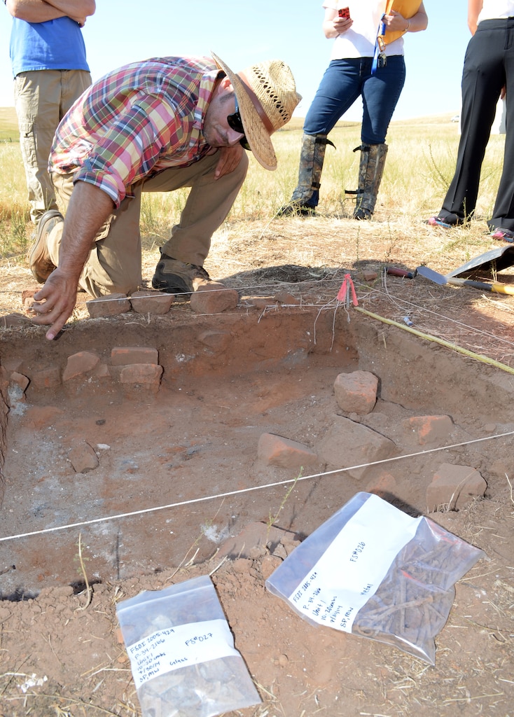 Steve Pappas, ECORP Consulting field director, answers questions from members of the U.S. Army Corps of Engineers Sacramento District regulatory team during a visit to an archaeological dig near El Dorado Hills, Calif., July 31, 2014. ECORP has been contracted to help research and catalog historic sites on this project site.
